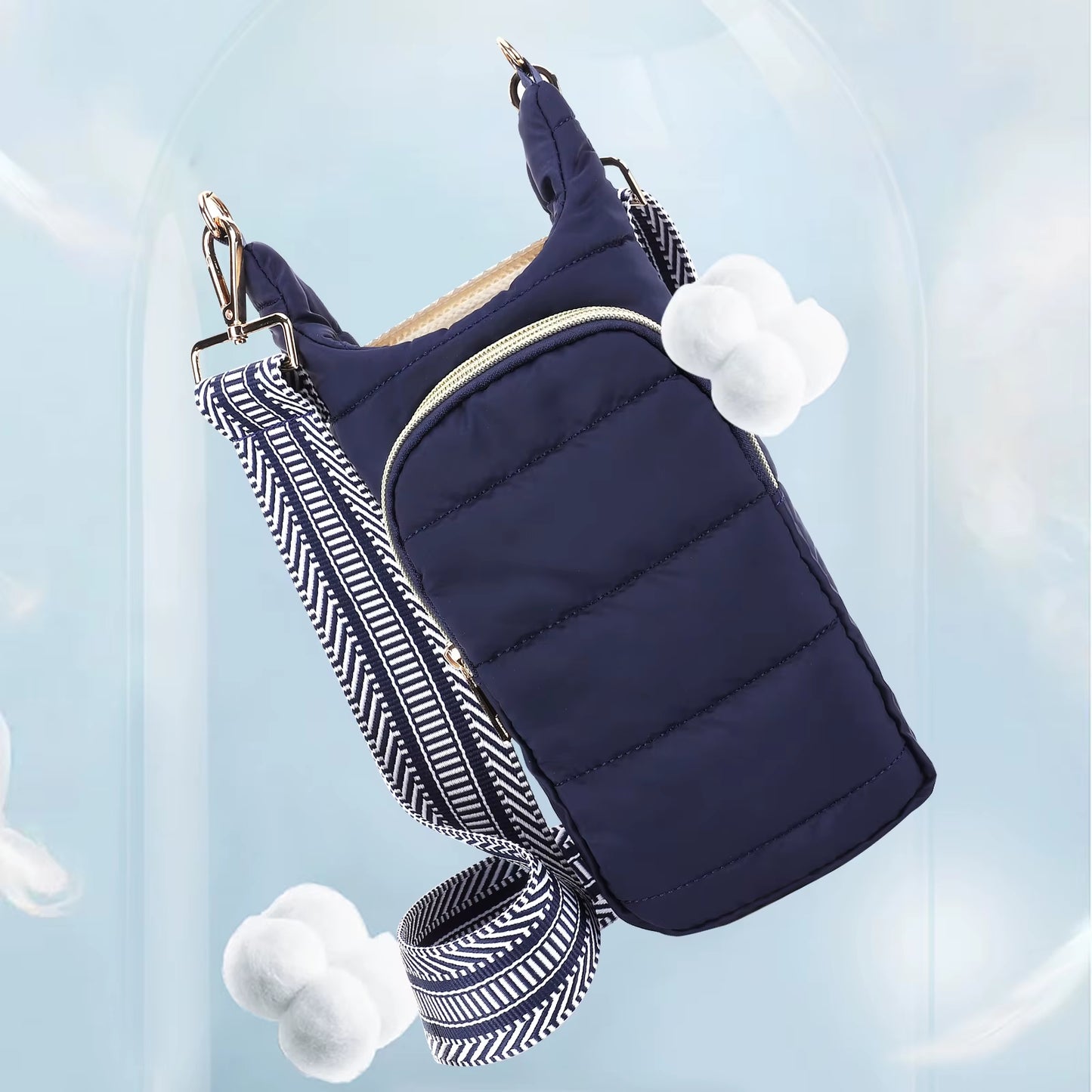 HydroCarry Puffer Tote – Adjustable Strap Water Bottle Carrier for Outdoor Travel & Daily Adventures