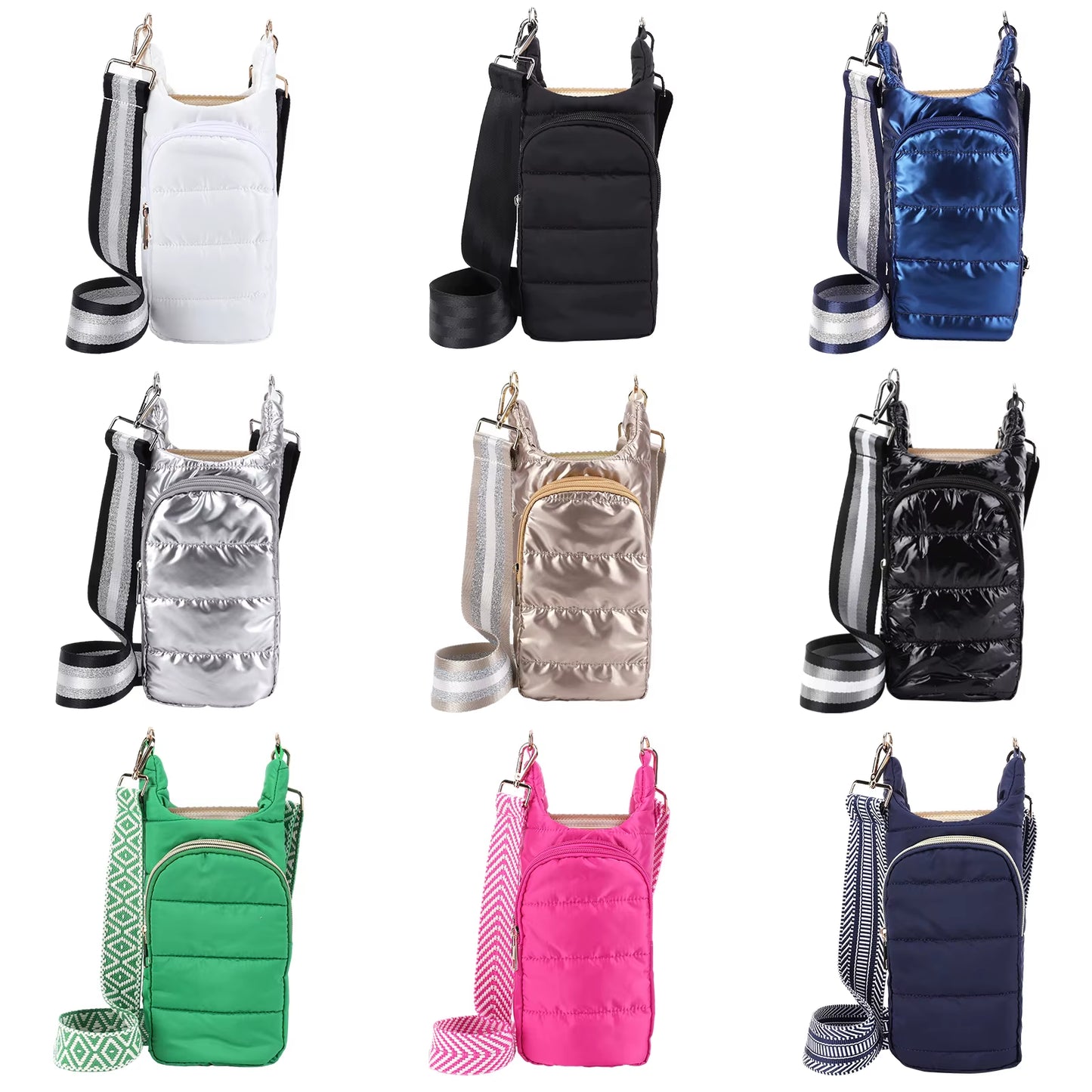 HydroCarry Puffer Tote – Adjustable Strap Water Bottle Carrier for Outdoor Travel & Daily Adventures