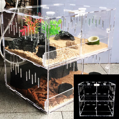 4 Grids Acrylic Pet Lizard Crawling Box Reptile Tank Insect Spiders Lizard Breeding
