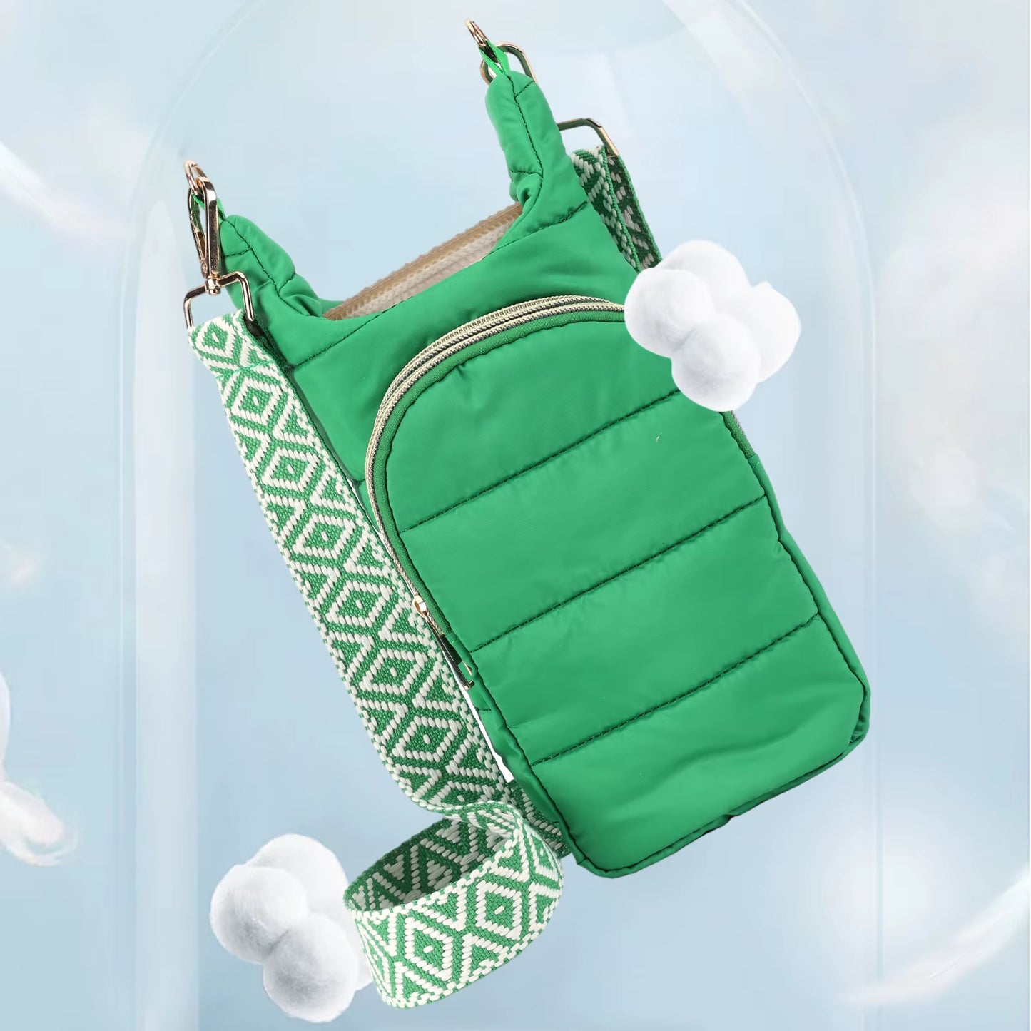 HydroCarry Puffer Tote – Adjustable Strap Water Bottle Carrier for Outdoor Travel & Daily Adventures