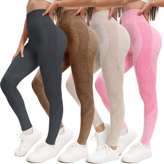 Women'S High Waist Knitted Pleated Butt-Lifting Yoga Pants for Fitness Running Cycling Breathable Soft Elastic Fitness Leggings for Exercise Aerobic Sports