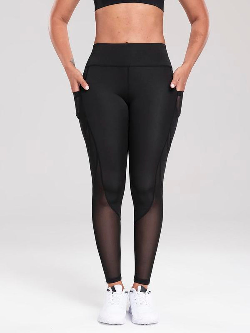 Solid Contrast Mesh Pocket Fitness Leggings